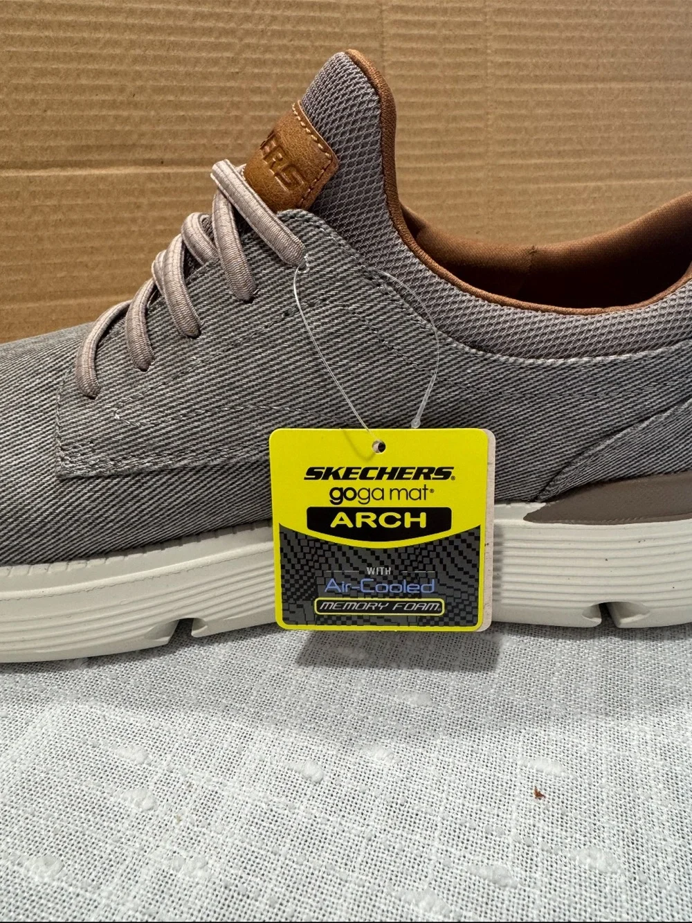 Skechers Men’s Gray Canvas Slip-On Style Sneakers with Tan Accents